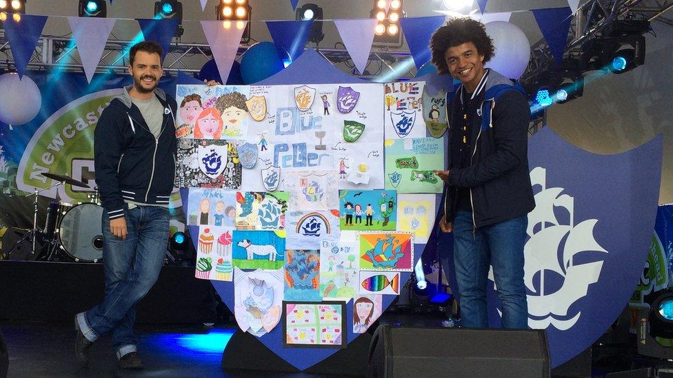 Blue Peter presenters Barney Harwood and Radzi Chinyanganya