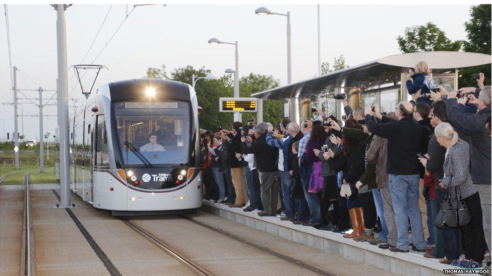 Tram service's first run in Edinburgh