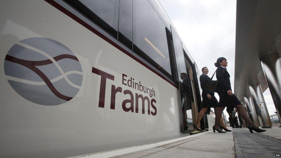 Edinburgh tram staff disembarking