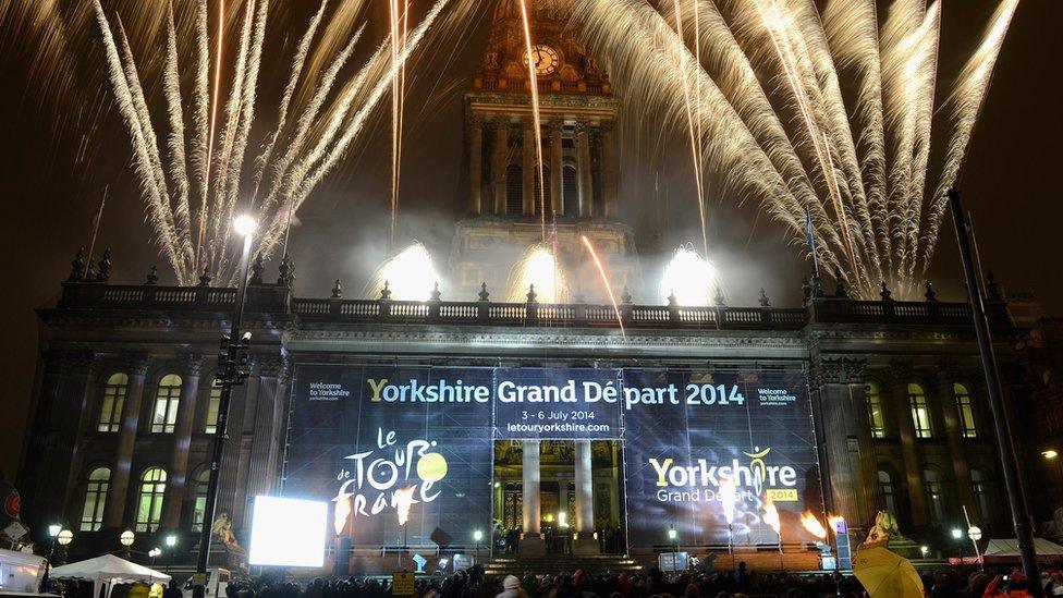 Fireworks outside Leeds Town Hall