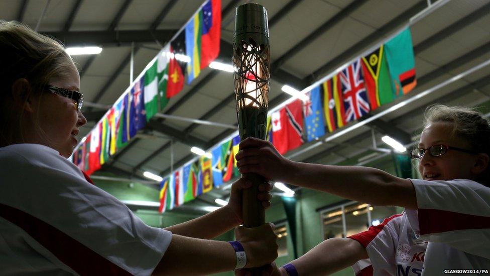 Children with the baton at a school in Folkestone