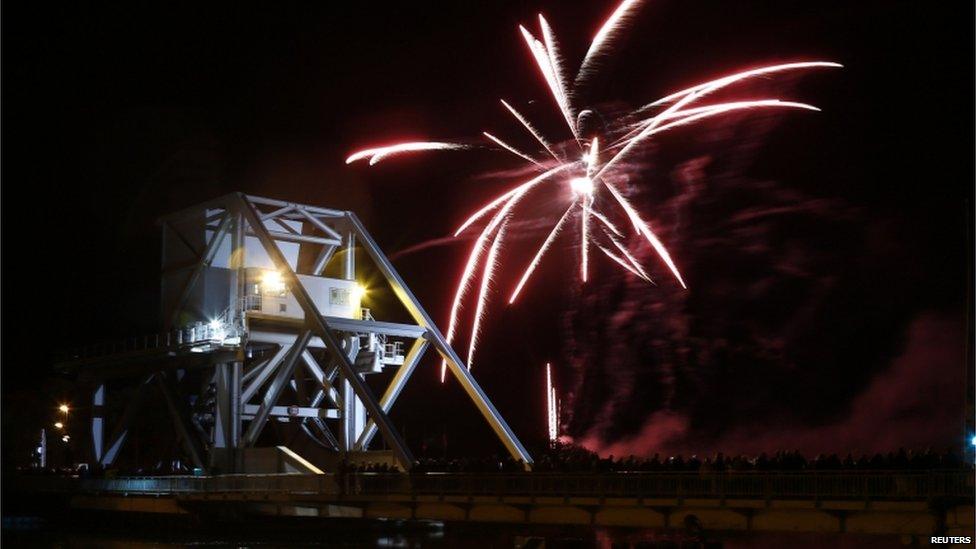 Fireworks over Pegasus Bridge in France