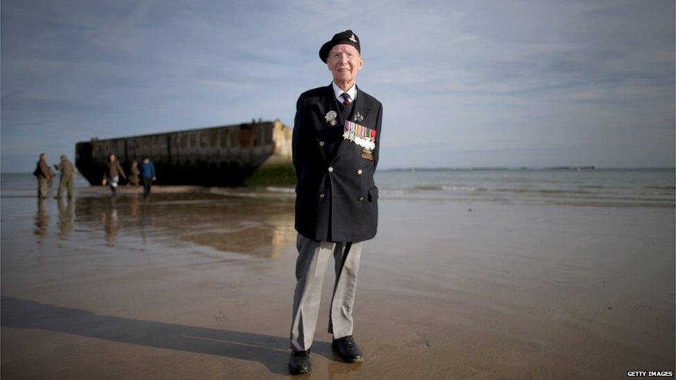 Bill Price, aged 99, on a beach in France