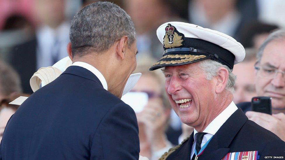 Prince Charles and Barack Obama share a joke