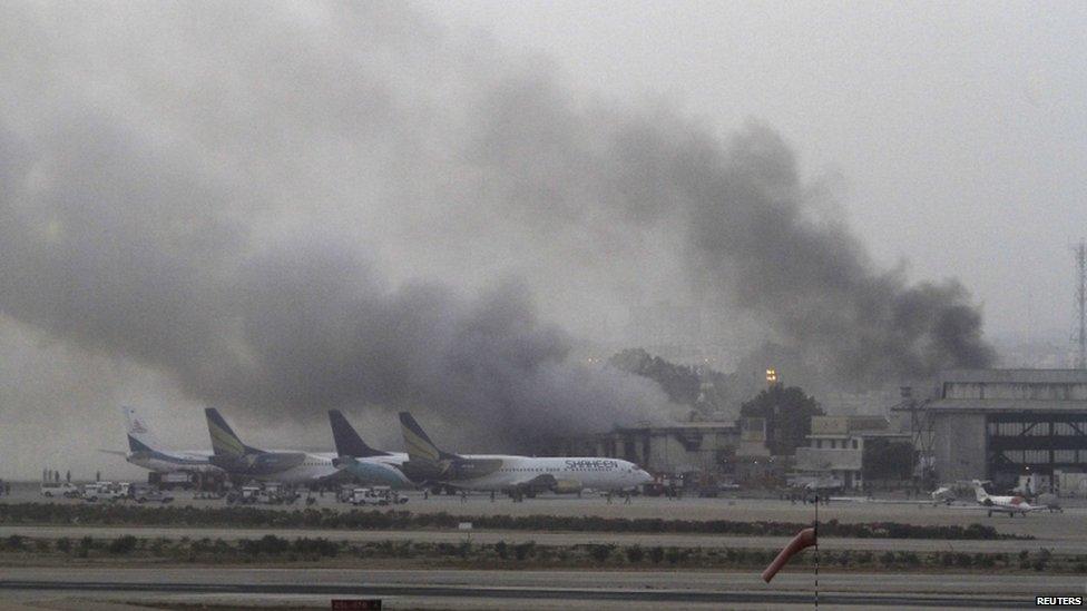 Smoke billows from Karachi airport