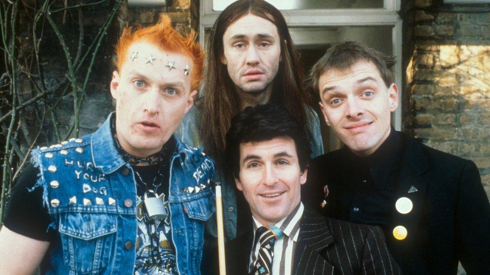 The Young Ones - (l-r) Adrian Edmondson as Vyvyan, Nigel Planer as Neil, Christopher Ryan as Mike and Rik Mayall as Rick