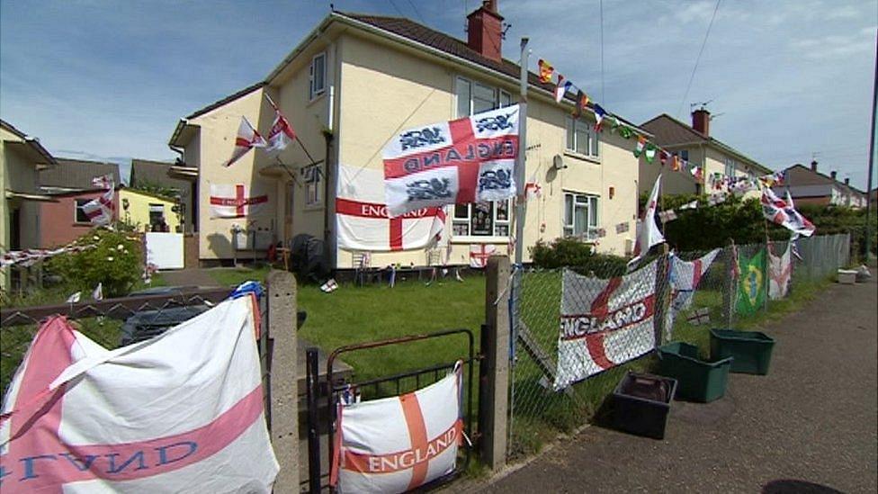 House in Southmead, Bristol, decorated in England flags