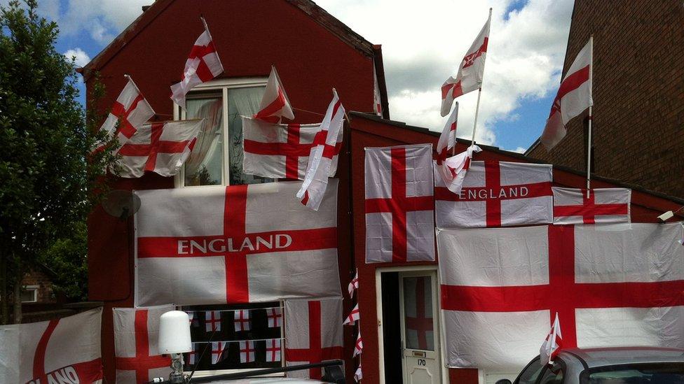 England flags outside house in Whittlesey