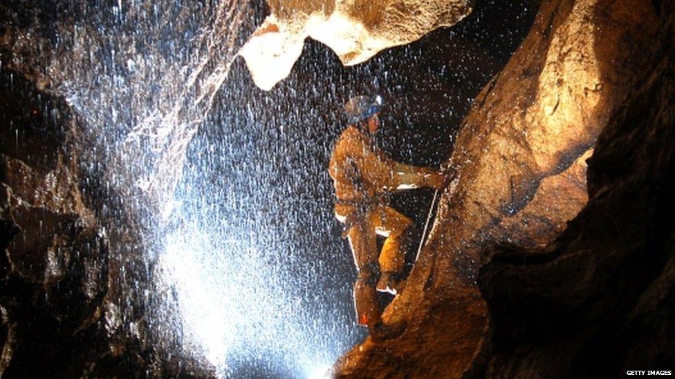 A rescuer in the cave