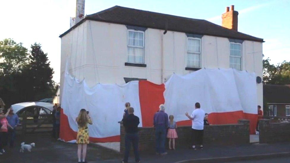 St George flag covers the home of John Jupp in Blyton