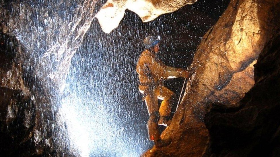 A rescuer in the cave