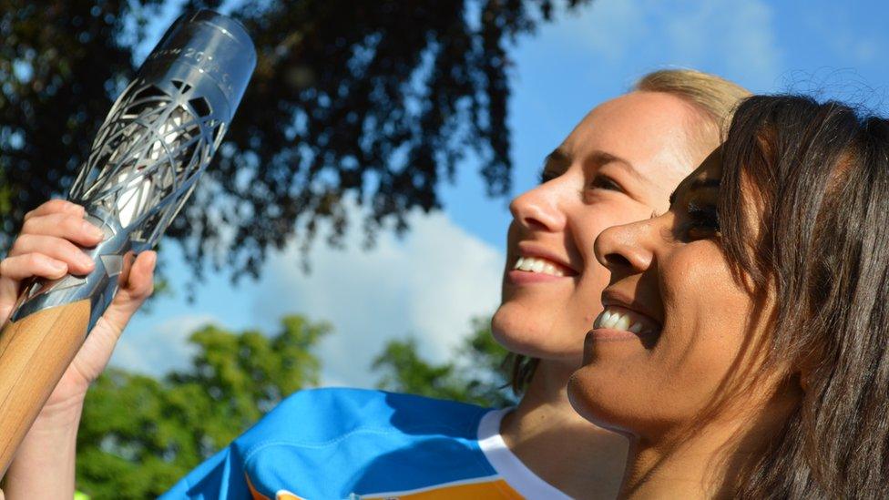 Dame Kelly and Lizzy Yarnold hold the baton in Tonbridge, Kent