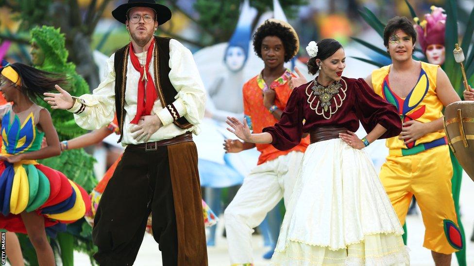 The people of Brazil were recognised during the colourful opening ceremony ahead of the World Cup opener between Brazil and Croatia