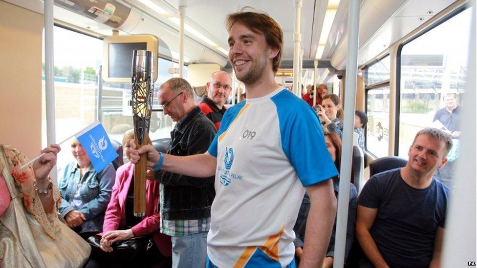 Allan Dick carried the baton on the tram from Murrayfield to Shandwick Place