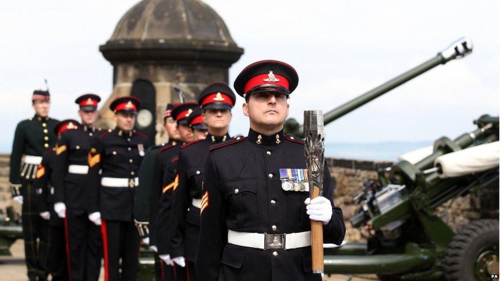 The baton was greeted by a 21-gun salute at Edinburgh Castle to mark the Queen's official birthday