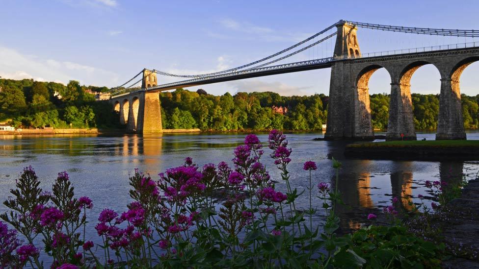 Menai Bridge at sunset.