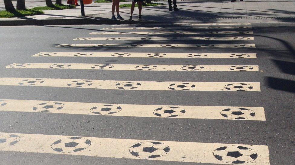 Football-themed pedestrian crossing in Rio de Janeiro