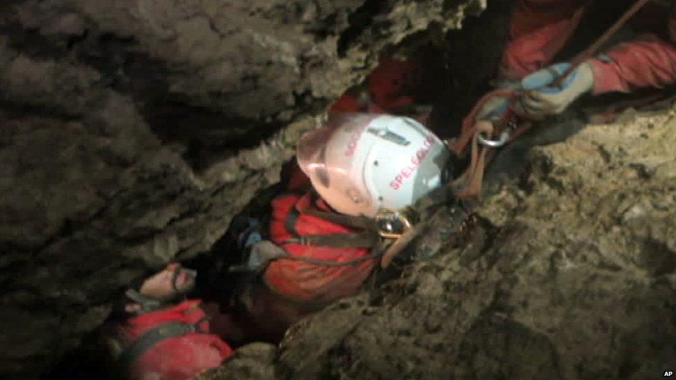 Cave explorer Johann Westhauser slowly brought to the surface. 17 June 2014