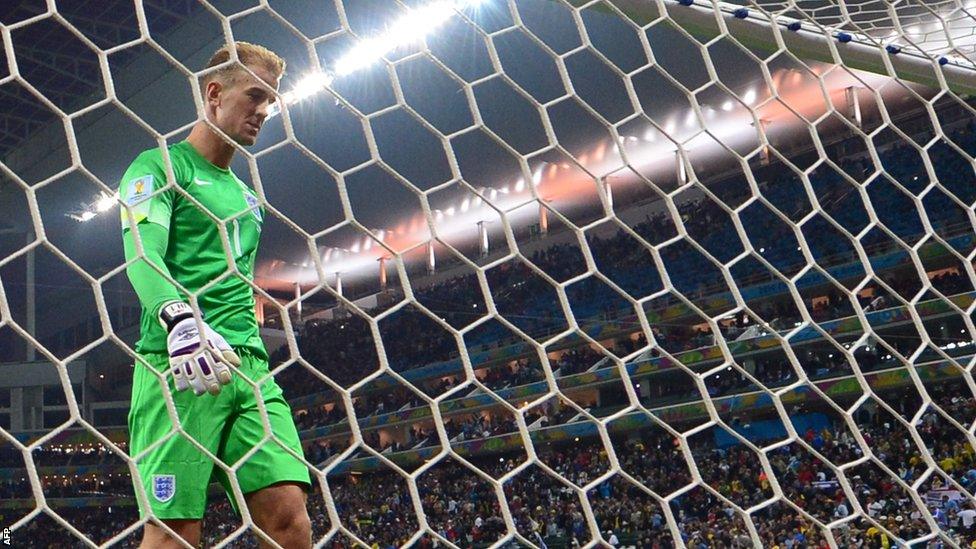 England goalkeeper Joe Hart after Louis Suarez scores for Uruguay at the World Cup