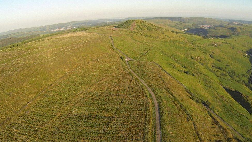 The Llanwonno slagheap above Tylorstown and Ferndale