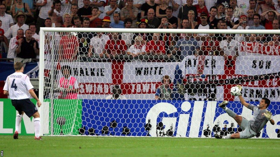 World Cup 2006: Portuguese Goalkeeper Ricardo saves the penalty of Steven Gerrard during the penalty shoot-out of the quarter final