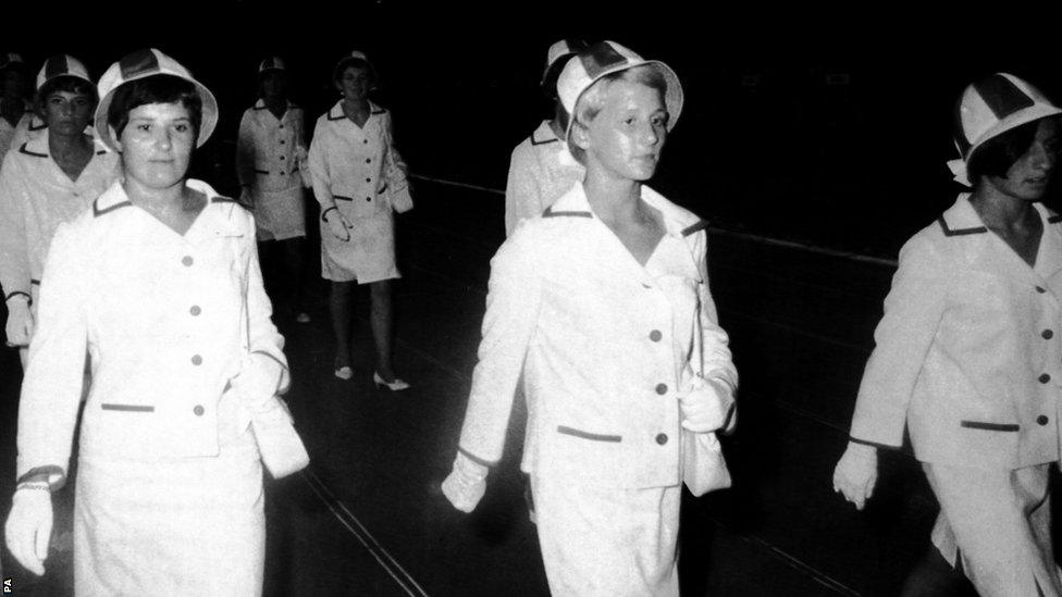 Kingston 1966: Members of the Wales team parade around the stadium during the opening ceremony.