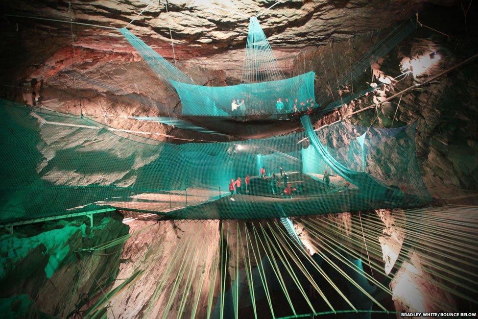 Bounce Below at Llechwedd slate caverns, Blaenau Ffestiniog