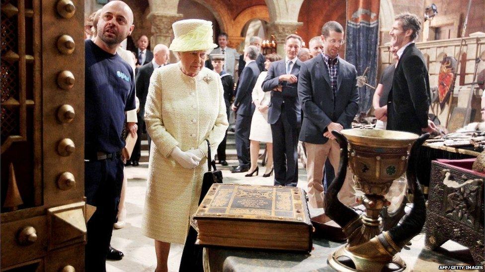 Her Majesty looks on at the many handmade props which are used in Game of Thrones.