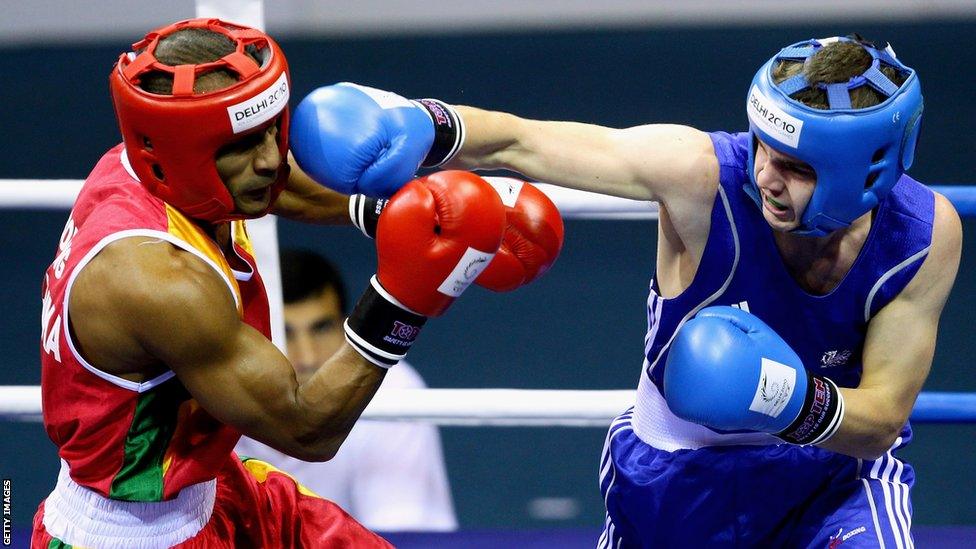 Delhi 2010: Sean McGoldrick (on the right) was beaten by Manju Wanniarachchi in the bantamweight final but was later awarded gold after the Sri Lankan failed a drugs test.