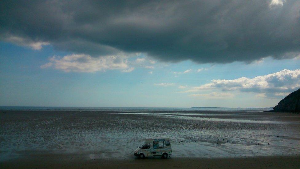 Ice cream van on the beach at Pendine, Carmarthenshire