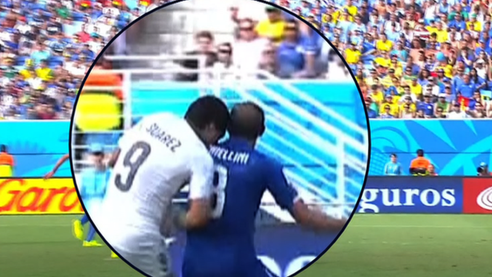 World Cup 2014: Luis Suarez bites Giorgio Chiellini