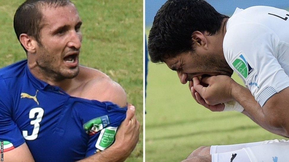 Giorgio Chiellini and Luis Suarez