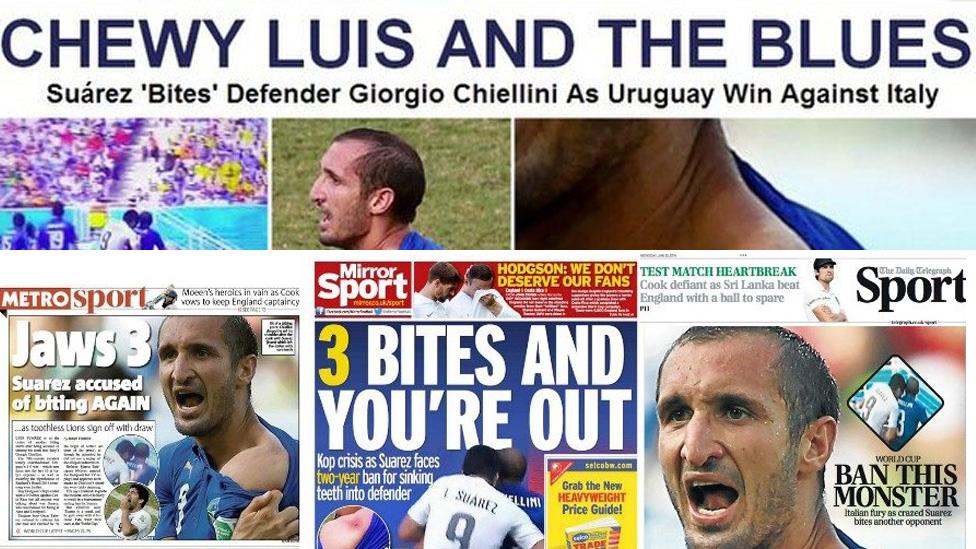 Luis Suarez headlines in top the Huffington Post, and from left to right Metro, Daily Mirror and Daily Telegraph