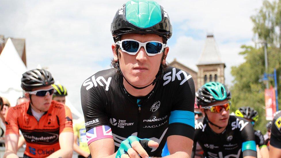 Geraint Thomas at the start of the 2014 British Cycling road race in Abergavenny