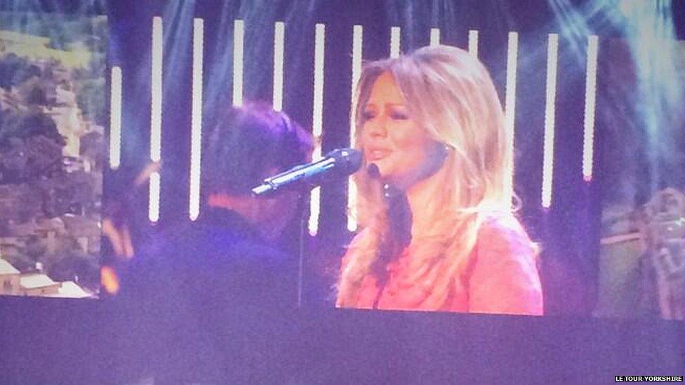 Kimberley Walsh performs at the opening ceremony of the Tour de France in Leeds