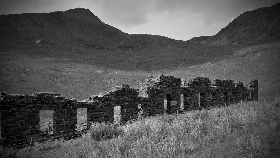 The ruins of the quarry men's barracks in the South Snowdon Slate Quarry