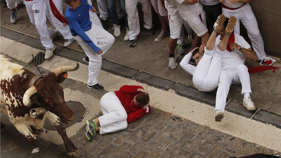 Bull run in Pamplona (7 July 2014)