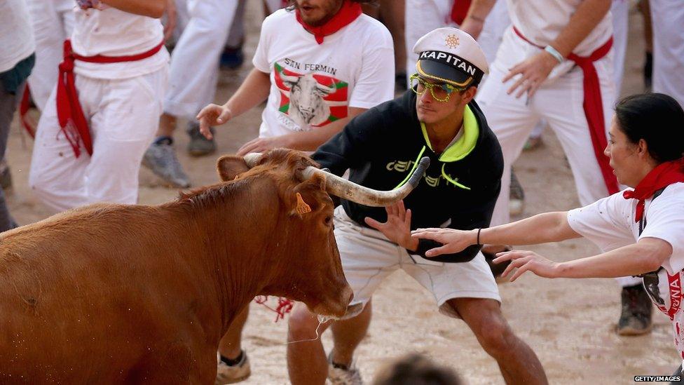 Bull run in Pamplona (7 July 2014)