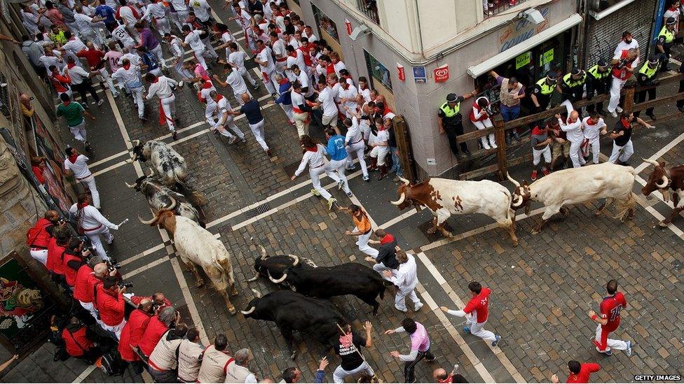 Bull run in Pamplona (7 July 2014)