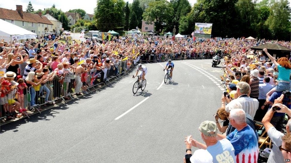 Riders in the village of Finchingfield in north Essex