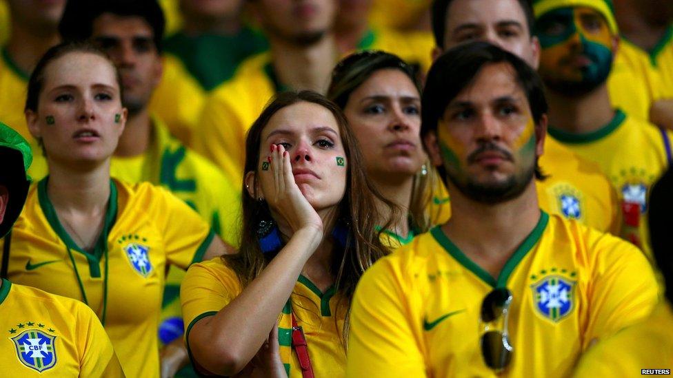 Brazil fans react at the Mineirao stadium in Belo Horizonte, July 8, 2014.