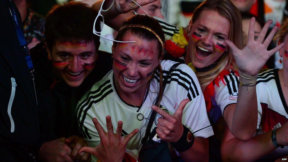 Germany fans celebrate the seventh goal, July 8, 2014.