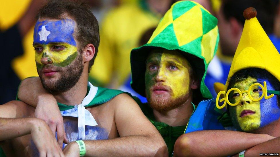 Brazil fans at Estadio Mineirao in Belo Horizonte, Brazil, July 8, 2014