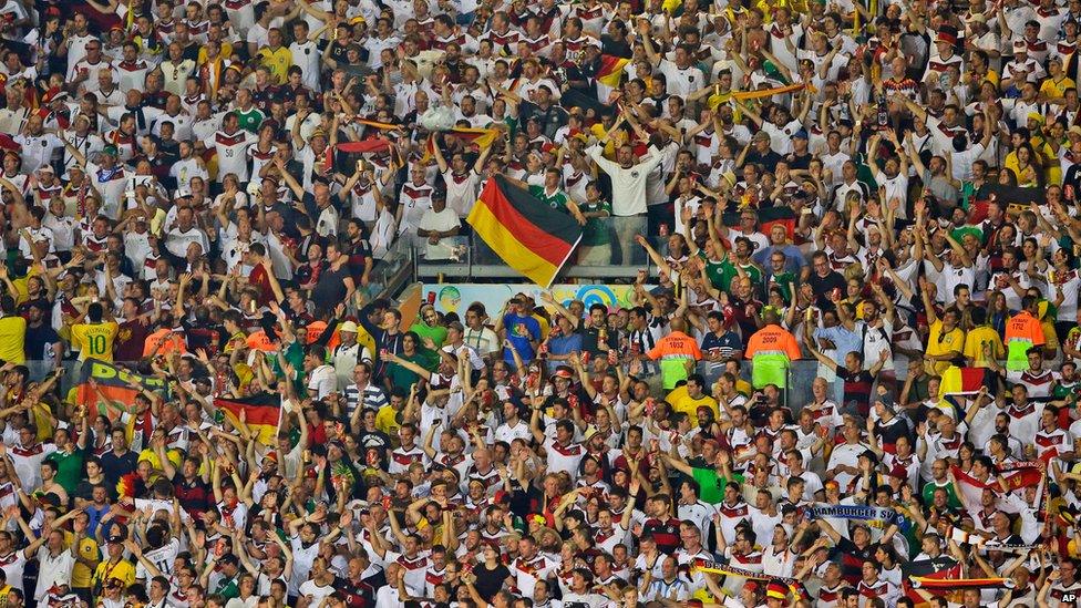 Germany's fans at the Mineirao Stadium in Belo Horizonte, Brazil, July 8, 2014.