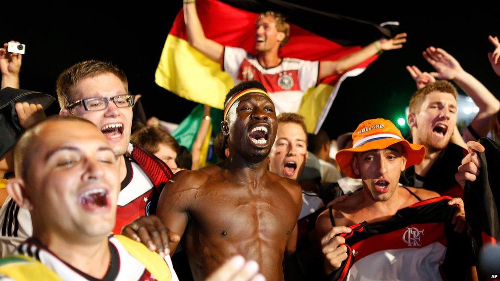 Germany fans on Copacabana beach in Rio de Janeiro, July 8, 2014.