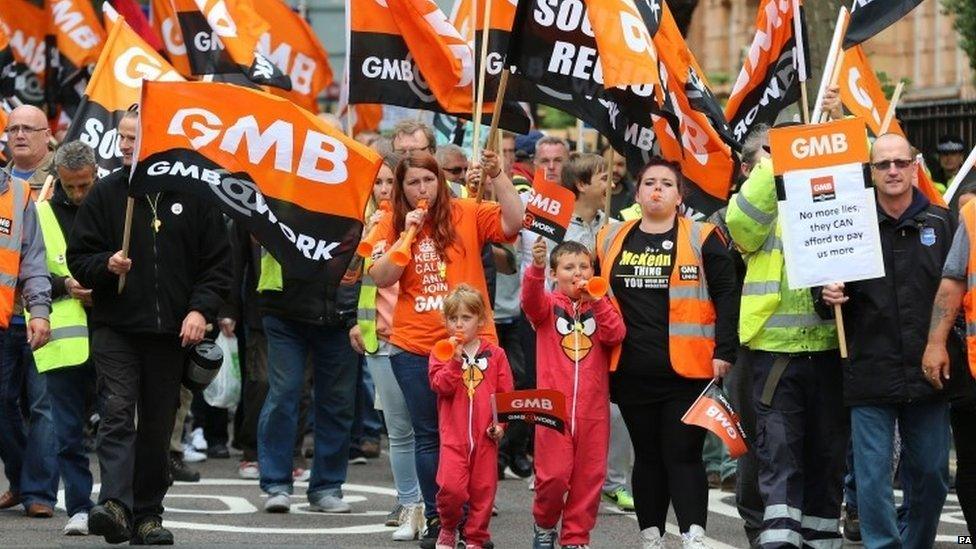 GMB union members march through Brighton.