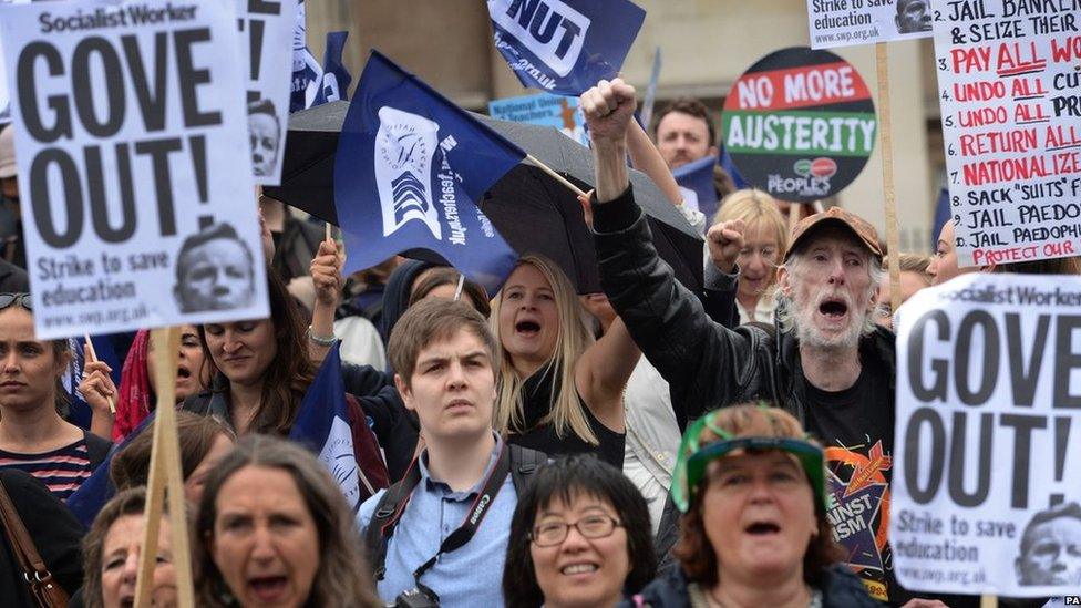 Public sector workers in Trafalgar Square, London