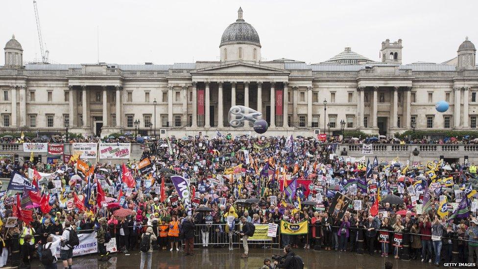 Crowds in London's Trafalgar Square