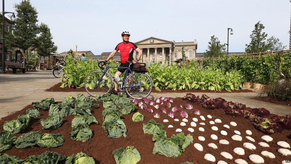 Maurice Legood from Dewsbury looks at La Vengeance Des Semi, a fully working farm, outside Huddersfield train station