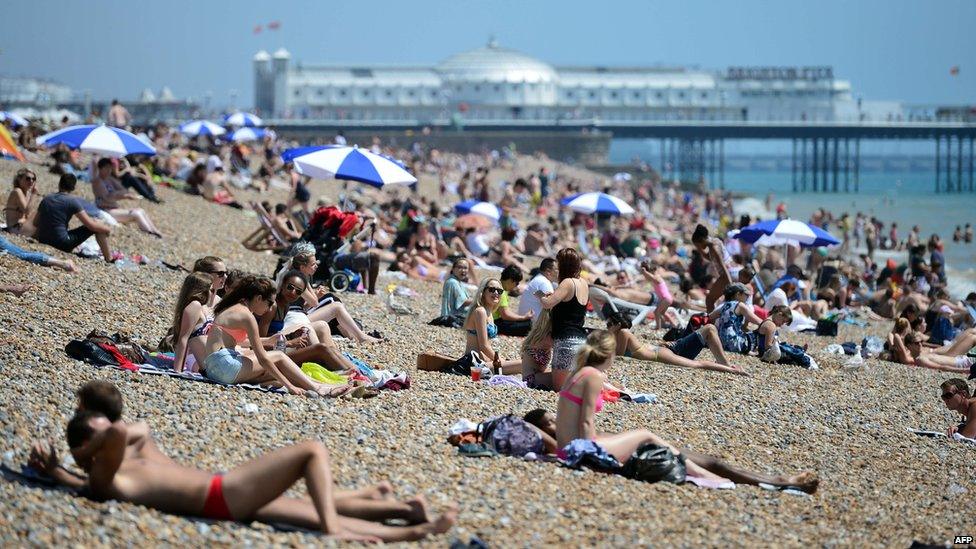 Sunbathers on Brighton beach